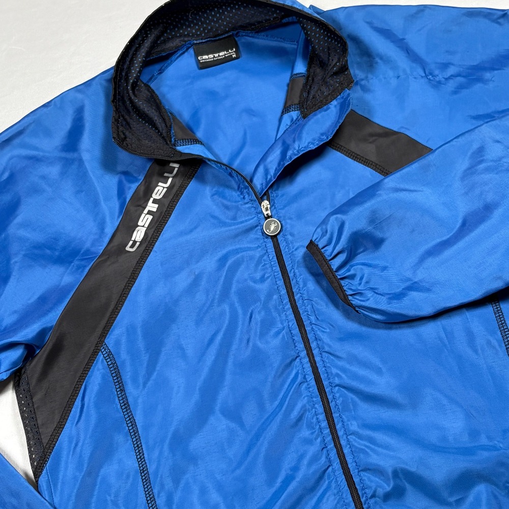 Castelli Cycling Jacket Mens Medium Blue Windbreaker Techno Sport Wear Full Zip